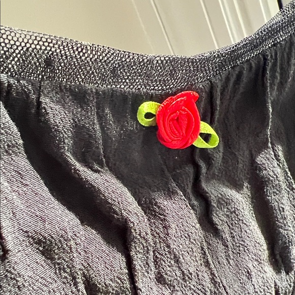 Kimchi Blue - Black Short Sleeve Scoop Neck Mini Dress with Red Rose Accent - Picture 7 of 9